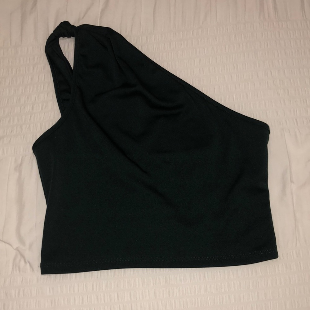 Olive green one shoulder cropped top! (look at 2 pic for true color!)